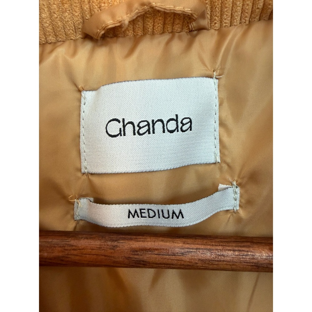 Ghanda Corduroy Puffer Jacket Women Medium Mustard Yellow Quilted Gorpcore Retro - Picture 3 of 11